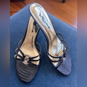 NWOT Nina Black Croc Embossed Kitten Heel Mule Sandal